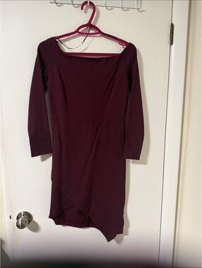 Dynamite Burgundy Long Sleeve Off-Shoulder Sheath Dress